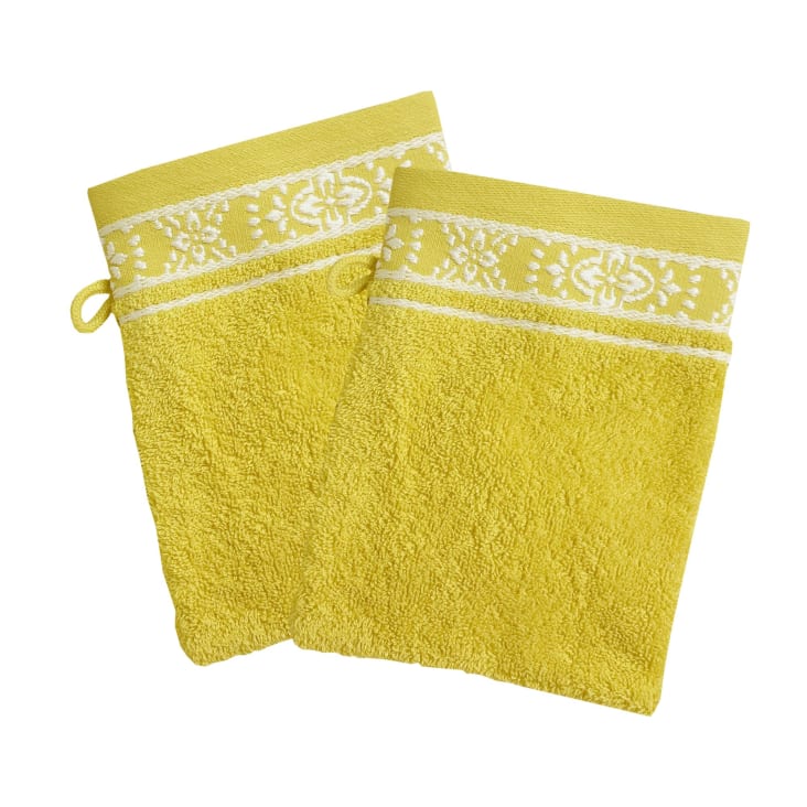 Lot de 2 gants de toilette 15x21 jaune en coton 450 g/m²-Bysantine cropped-4