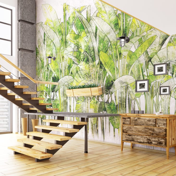Carta da parati TNT Goffrata Stile Tropicale Verde 100x300 cm | Maisons ...