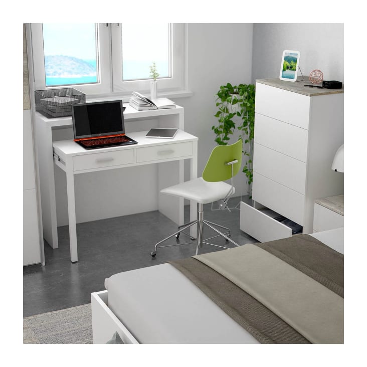 Mesa escritorio extensible con 2 cajones - l100 cm blanco Clea