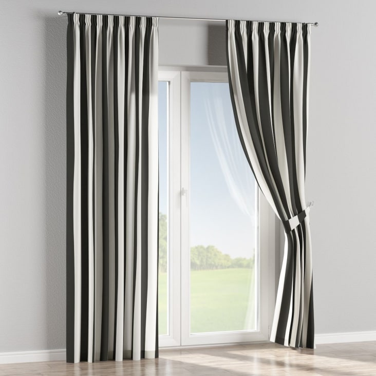 Gestreifter Vorhang mit Kräuselband, Maisons weiß, cm 130x245 und du schwarz Monde | COMICS