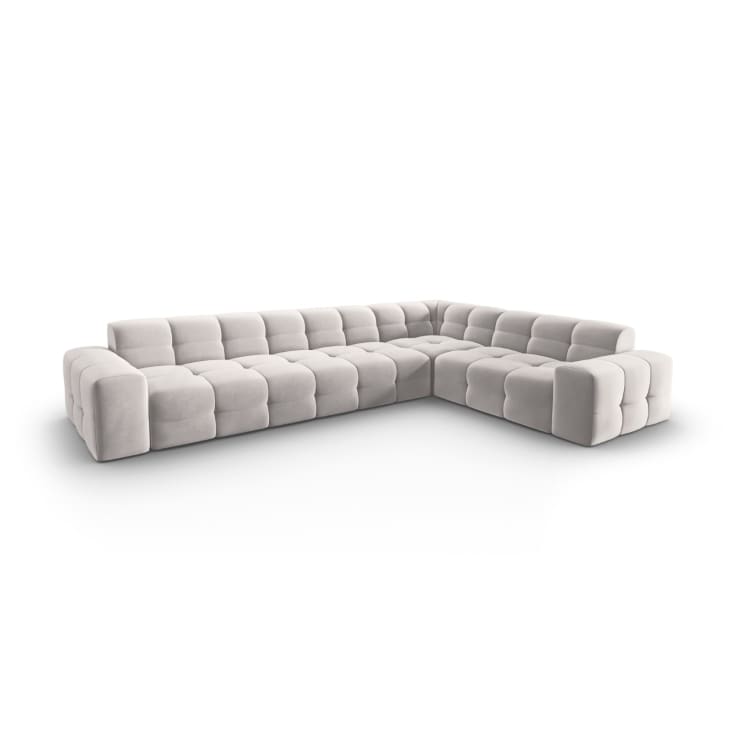 Canapé d'angle droit 6 places en tissu velours gris clair-Kendal cropped-2