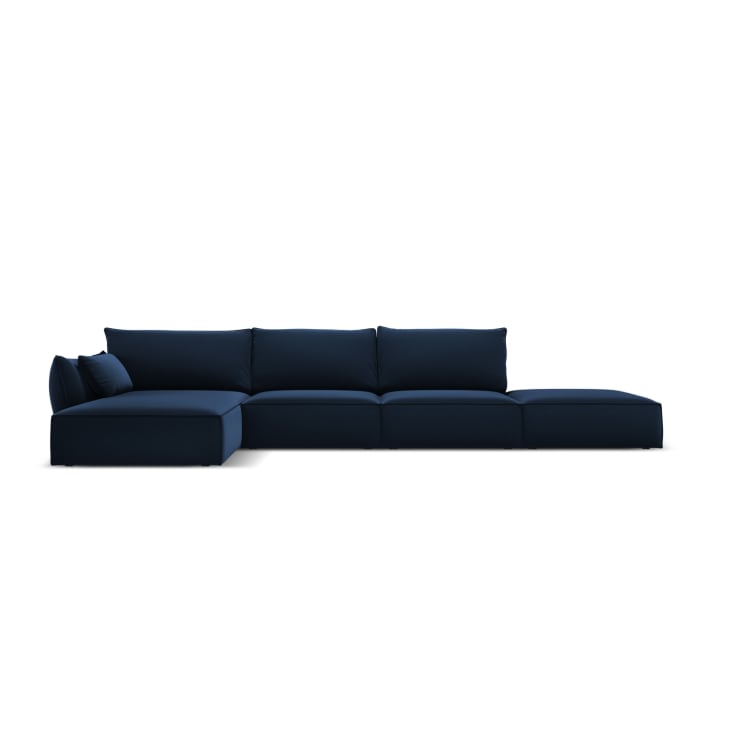 Canapé d'angle gauche 5 places en tissu velours bleu roi-Kaelle