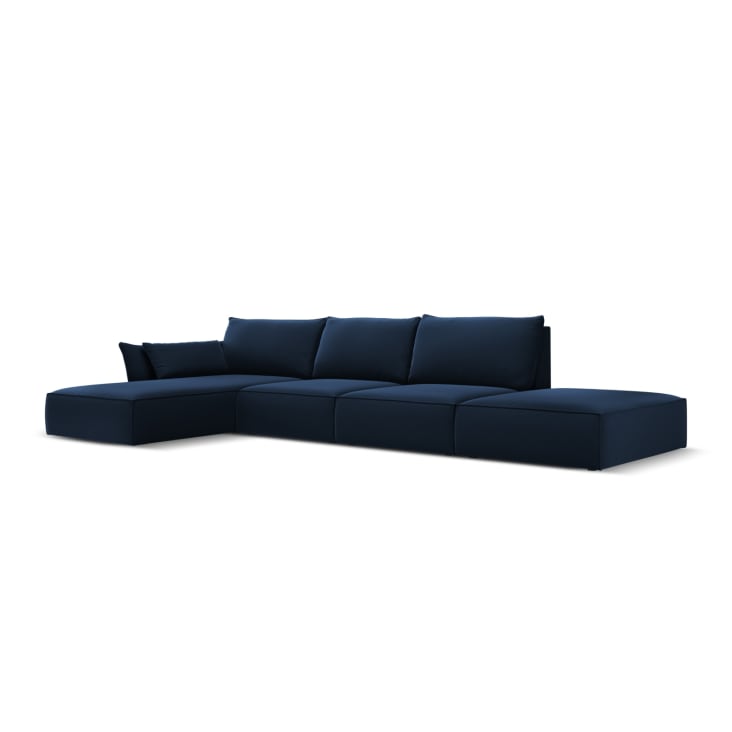 Canapé d'angle gauche 5 places en tissu velours bleu roi-Kaelle cropped-3