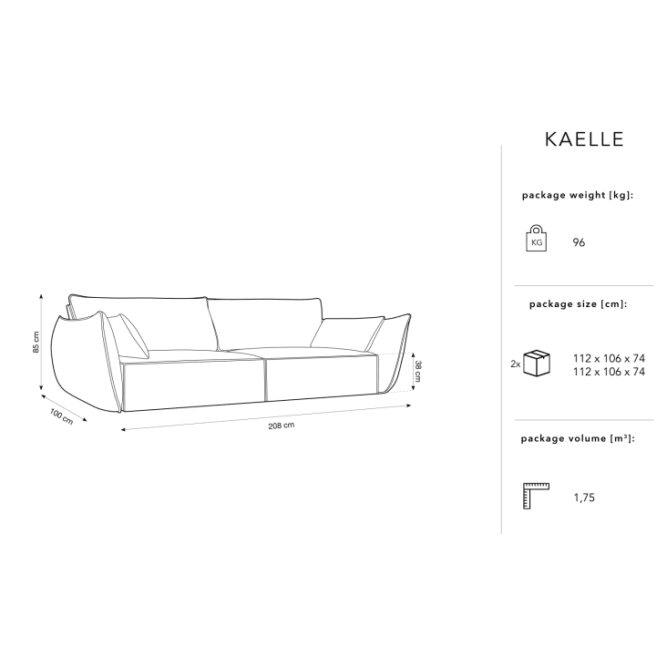 Canapé 3 Places Home Spirit - Tissu Beige - Avec Coussins - 190 Cm
