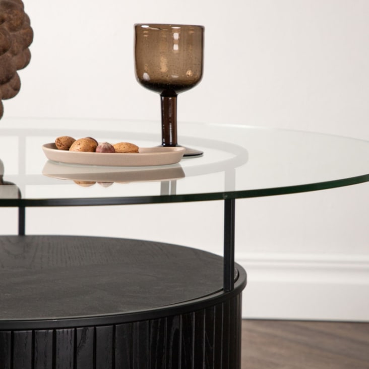 Table basse avec plateau en verre noir de 82 cm et structure en acier