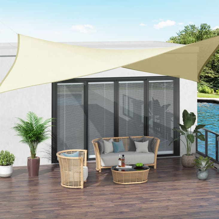 Voile D'ombrage Aktive - 300x200cm - Rectangulaire Crème - Avec Cordes De Fixation