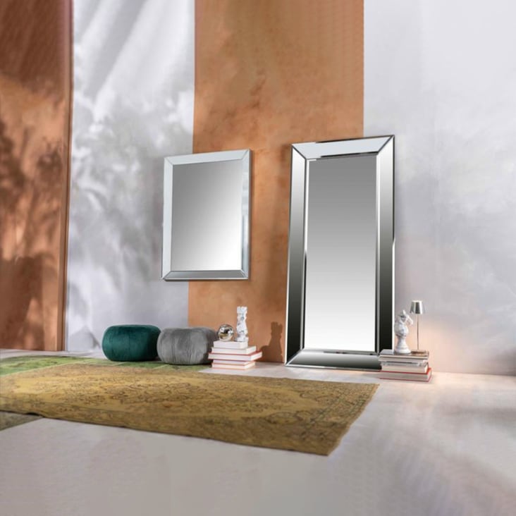 Specchio da parete rettangolare cornice in legno Argento cm 90x5 120h TESEO