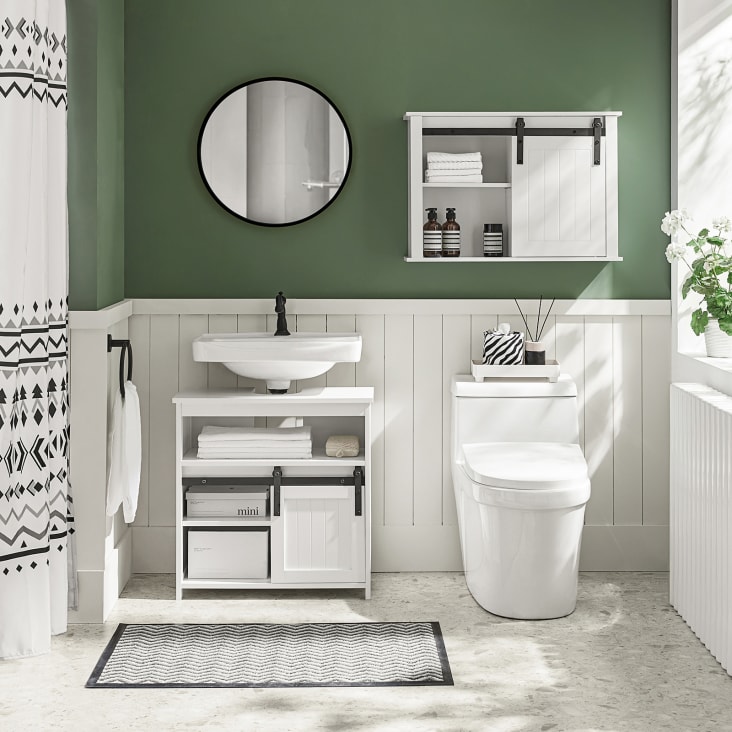 Armario de pared de baño blanco con 2 puertas con toallero, armario de  almacenamiento sobre el inodoro, botiquín con estantes, armario de baño  montado