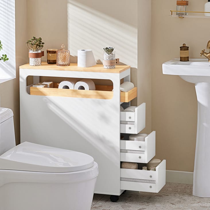 SoBuy organizer bagno mobile bagno salvaspazio portarotolo bianco
