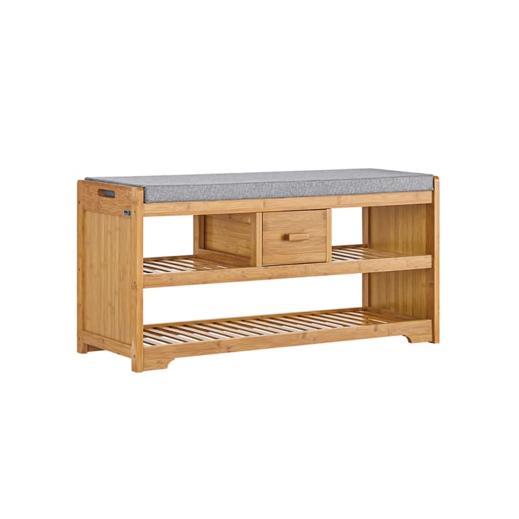 WENKO Bahari Panca Porta Scarpe Con Seduta Imbottita – Bambù 90x45x34 Cm, Marrone/grigio