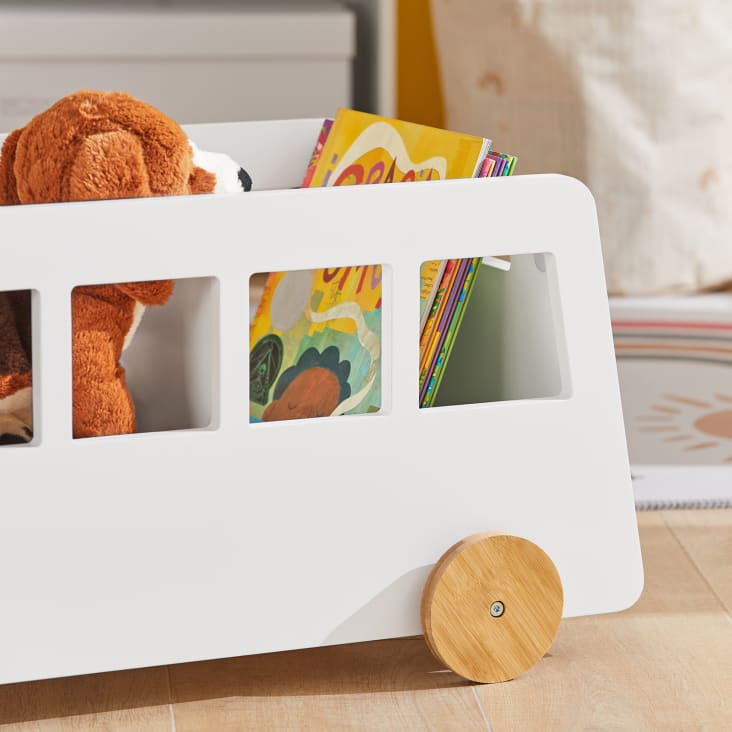 Caja baúl de almacenamiento para juguetes con ruedas madera blanco