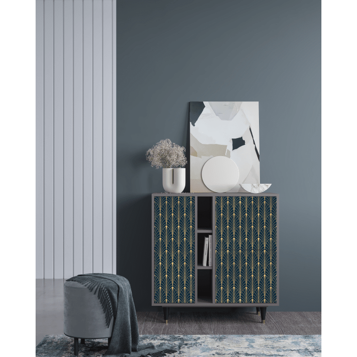 Credenza blu e gialla 3 porte L 94 cm FLOWER OF THE NILE Maisons du Monde