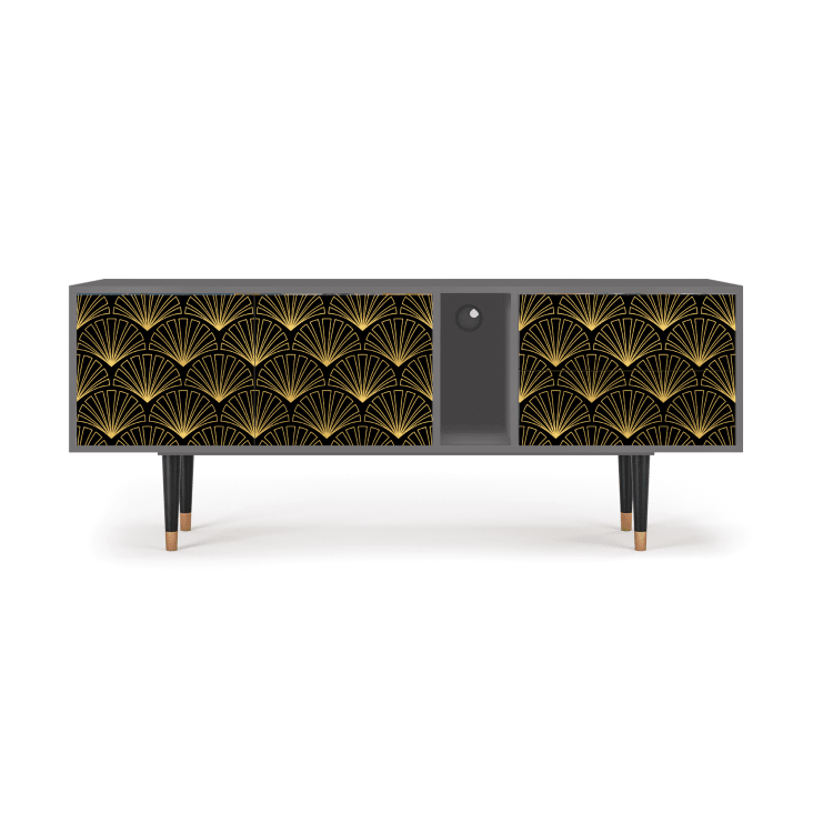 Mobile TV Nero Moderno 200 Cm Con Luci LED - Con 2 Cassetti E Ripiani In Vetro, Per Soggiorno E Camera