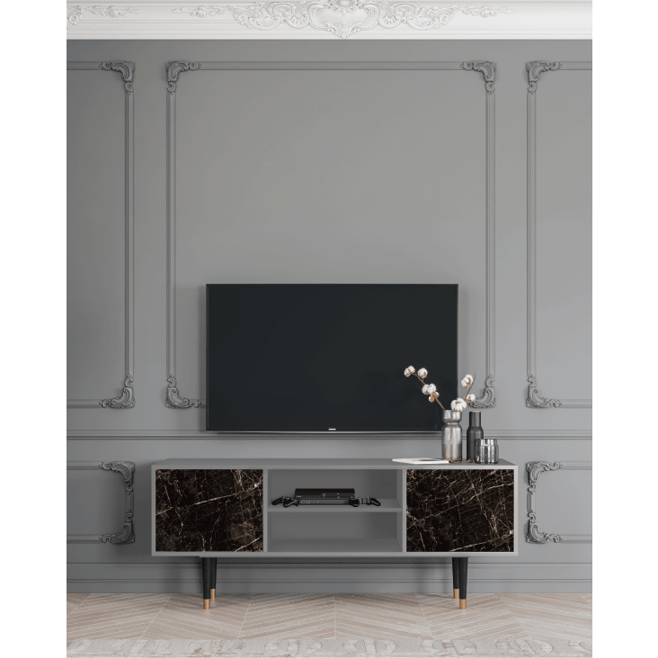 Mueble alto TV de madera de teca y metal 170 cm - Mobiliario de