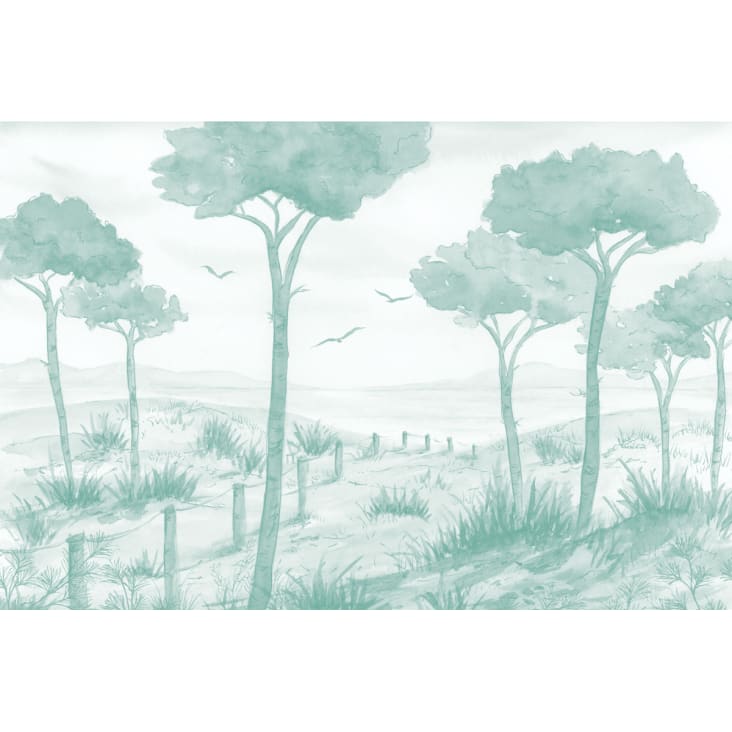 Papier peint panoramique paysage vue des pins vert 225x250cm cropped-2