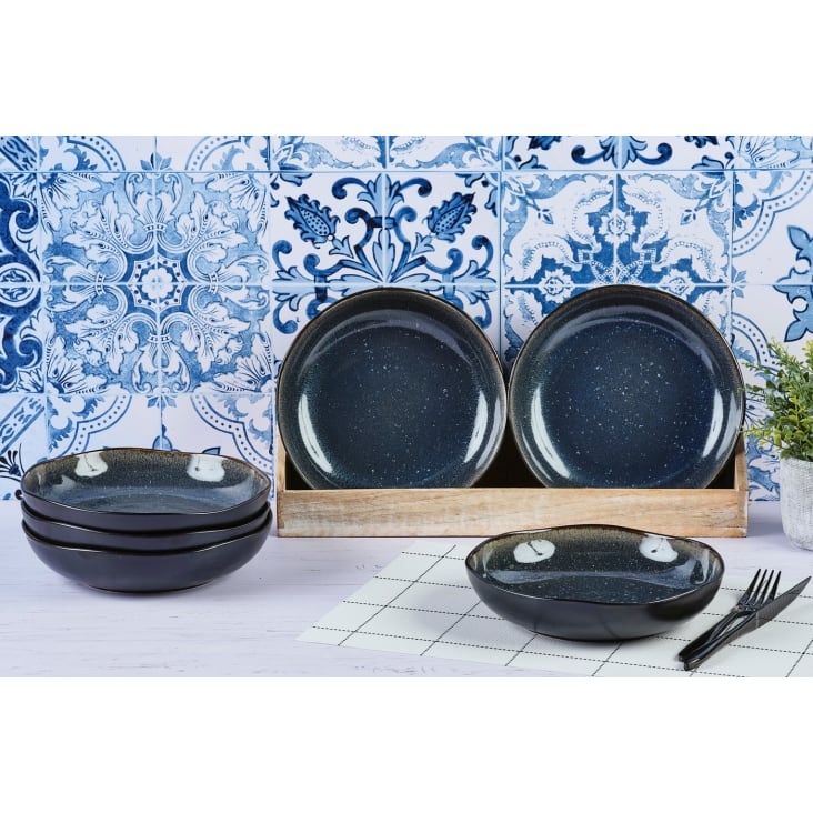 Lot De 6 Assiettes Creuses Bakir Bleu - 24 Cm, Motifs Orientaux Peints à La Main