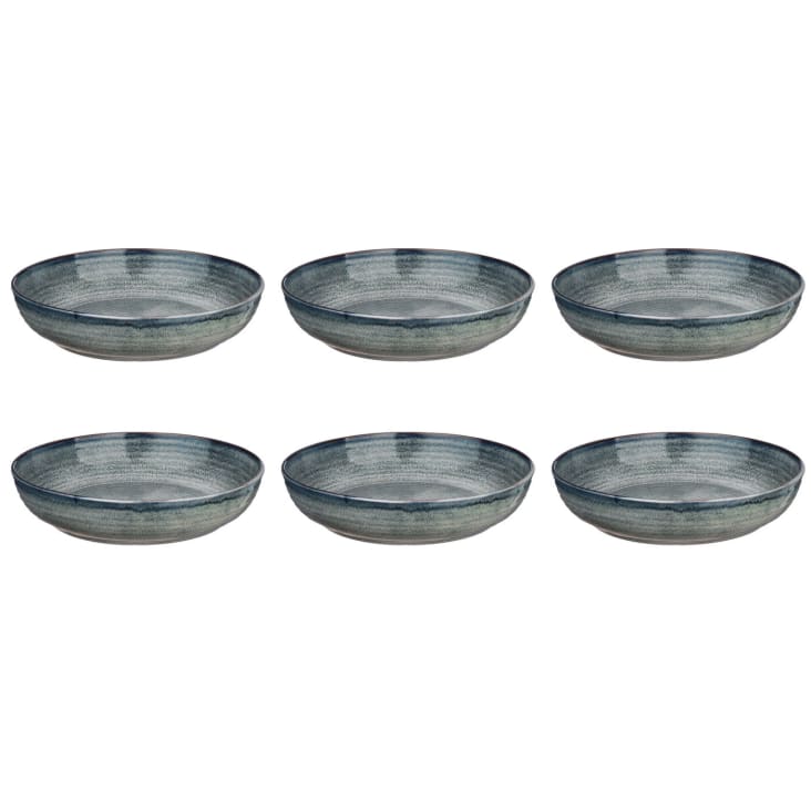 Lot De 6 Assiettes Creuses Biarré En Grès - Couleur Grise, Forme Irrégulière, Bord Contrasté, Vaisselle Durable