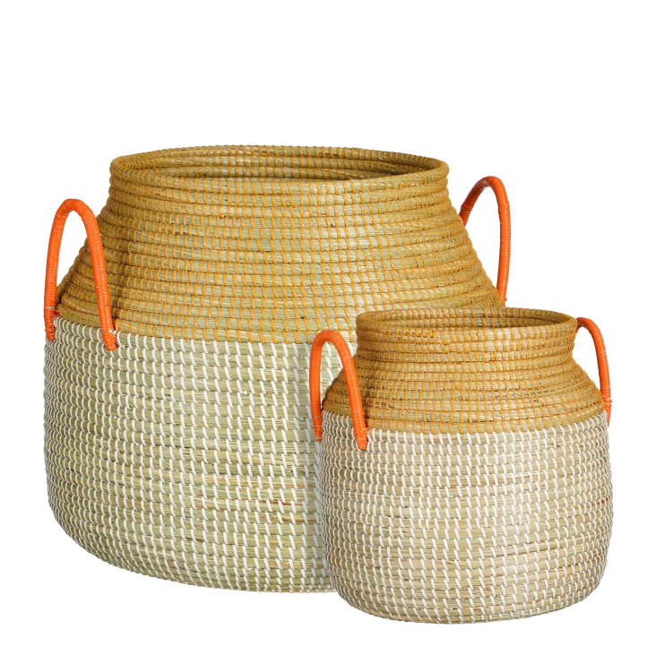 Lot De 2 Paniers De Rangement Métalliques Blancs Avec Poignées Bois – Grand Format 35,5 X 25,5 X 15,5 Cm, Style Épuré
