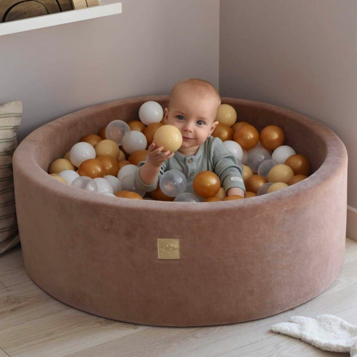 Piscine à balles ronde en velours, 90cm - Beige