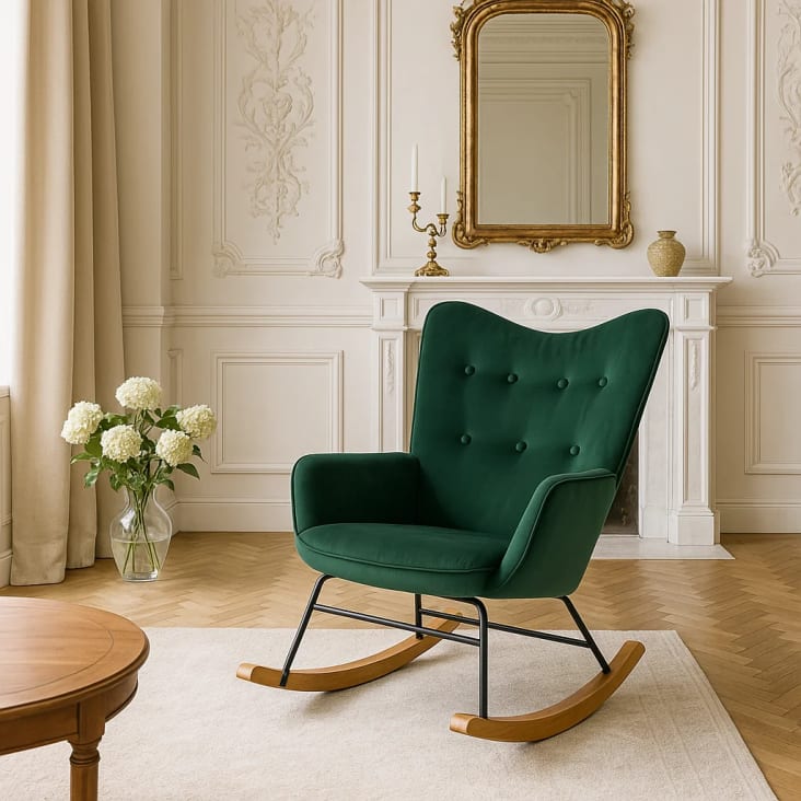 Sedia A Dondolo Scandinava In Tessuto E Legno - Moderna, Comoda Per Allattamento E Relax