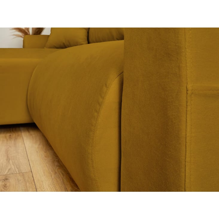Canapé d'angle réversible convertible 4 places en velours jaune-Camelia cropped-5