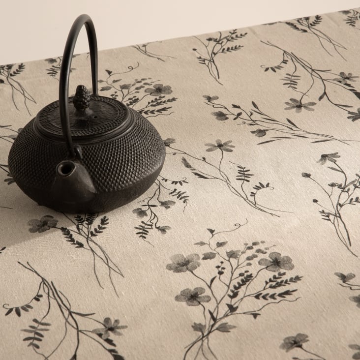 Nappe en lin antitache imprimée floral noir 140x140 cm-Petra negro cropped-5