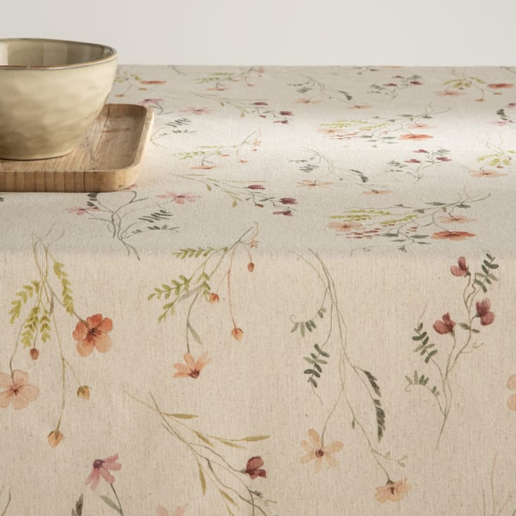 Tovaglia lino antimanchas stampa floreale 140x300 cm Petra multicolor