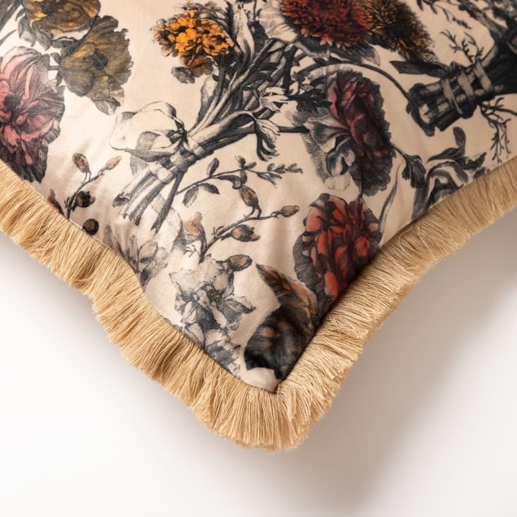 Housse de coussin beige en velours-45x45 cm avec motif fleuri cropped-2