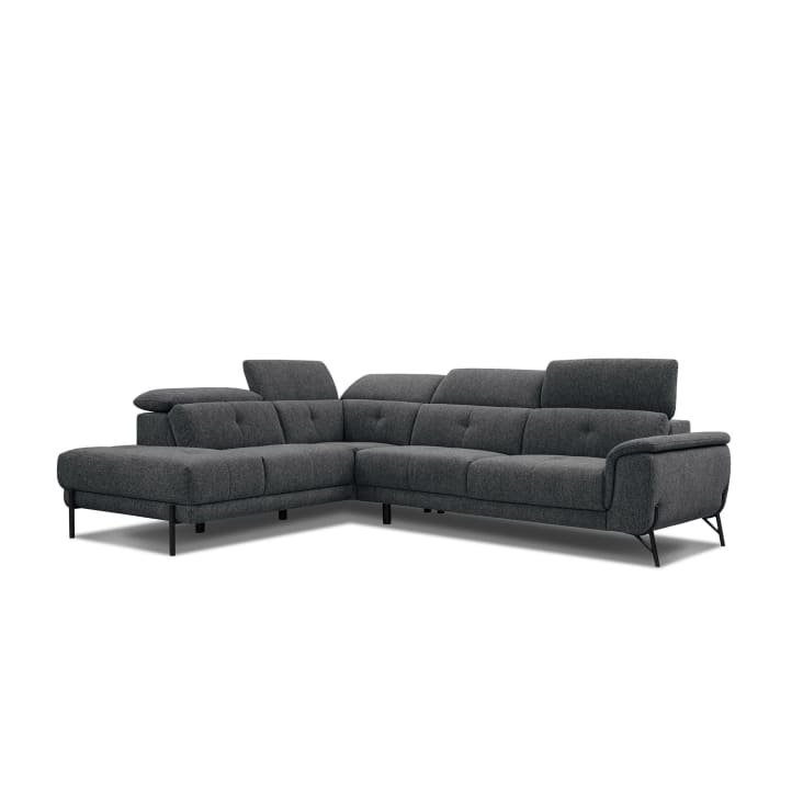 Canapé d'angle gauche  5 places en tissu gris foncé-Avena