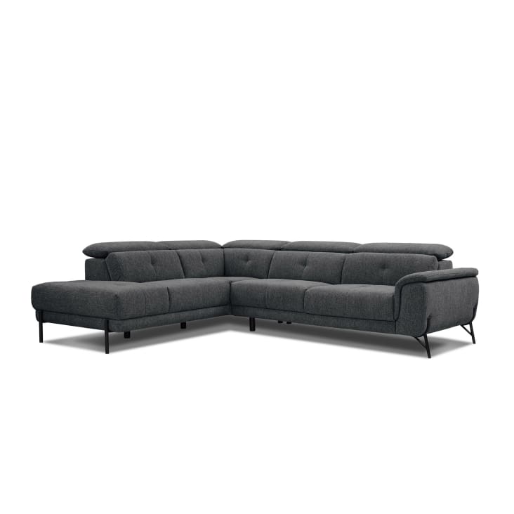 Canapé d'angle gauche  5 places en tissu gris foncé-Avena cropped-3