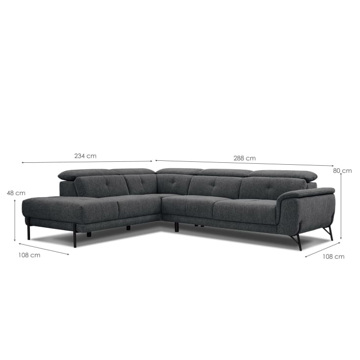 Canapé d'angle gauche  5 places en tissu gris foncé-Avena cropped-9