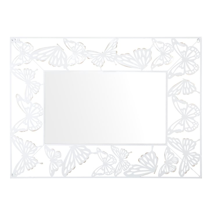 Specchio da parete con fiori in metallo bianco cm 82x2,6x85,5