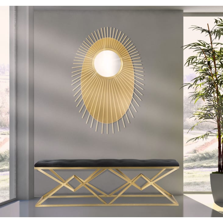 Specchio da parete ovale geometrico in metallo dorato cm 75x8x110