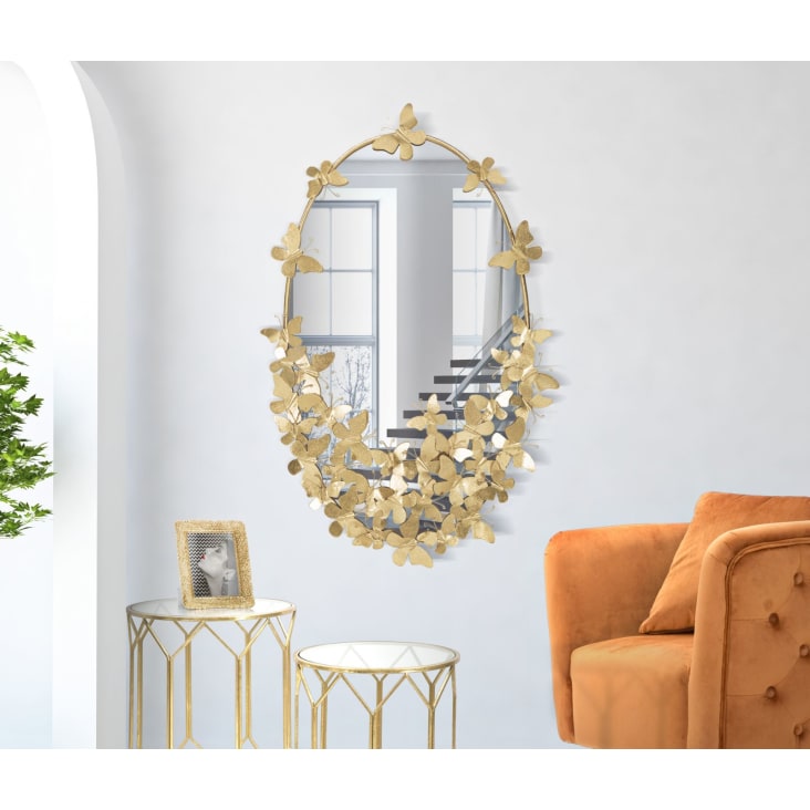 Specchio da parete ovale con farfalle in metallo dorato cm 59x3x89,5  BUTTERFLY