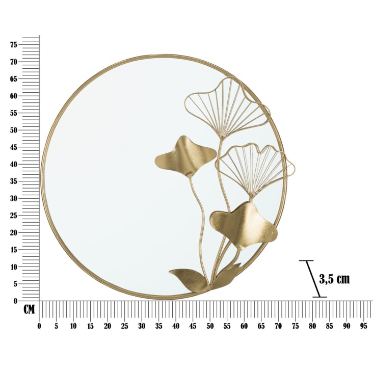 Specchio da parete rotondo con foglie in metallo dorato cm 75x3,5x72 FLOWER