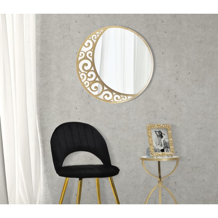 Specchio da parete con luna intagliata in metallo dorato Ø cm 72x1