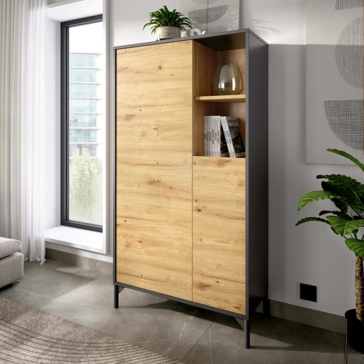 Credenza effetto legno rovere nodi e antracite MUSSALA