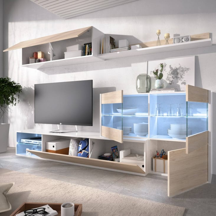 Composizione Parete Living 140cm Con Credenza E 2 Armadi - Rovere Oro, Design Moderno - Foto 11