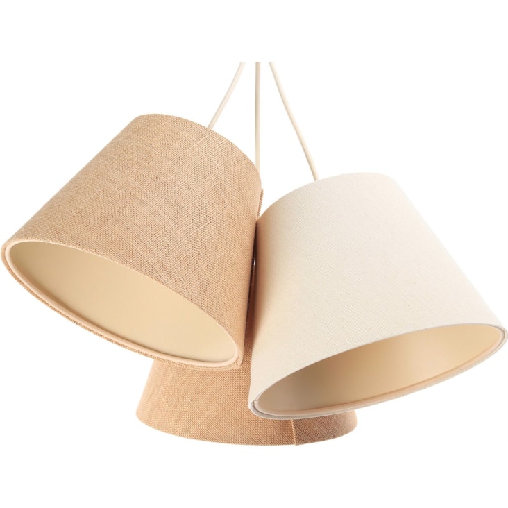 Suspension Lin Et Jute Beige 40x40x20cm - Abat-jour Naturel Réglable