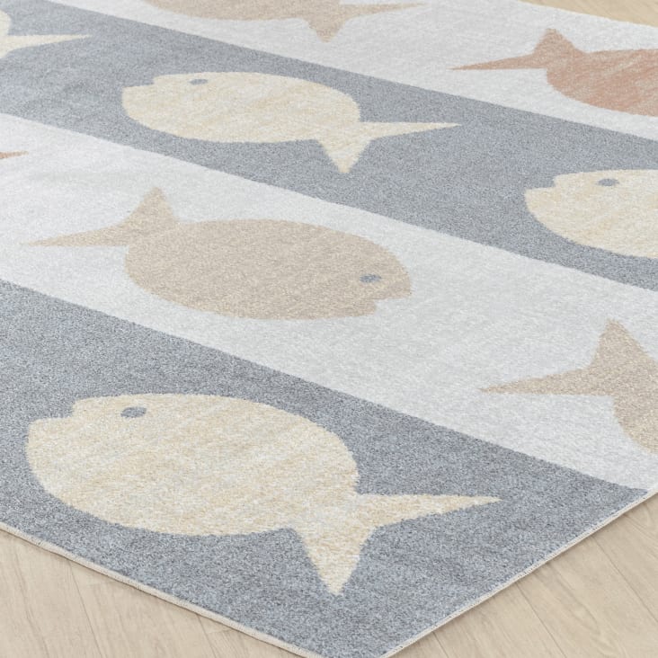 Tappeto Bambini Lavabile Pesce Beige/Grigio/Arancio 120x170 Aquafiesta