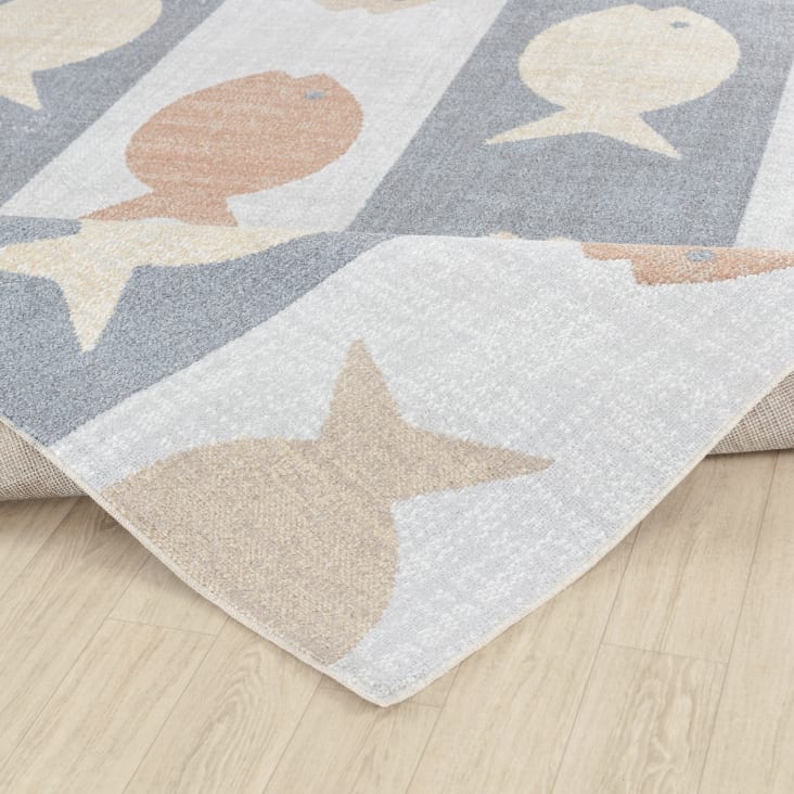 Tappeto Bambini Lavabile Pesce Beige/Grigio/Arancio 80x150cm