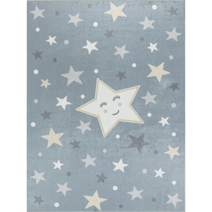 Teppich für Kinder Waschbar Maisons SUPERMAMA 120x170 Monde Sterne du | Blau/Beige