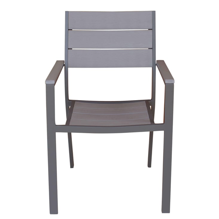 Set pranzo tavolo 180/240x100 cm e 4 sedie con braccioli a doghe in  alluminio antracite 