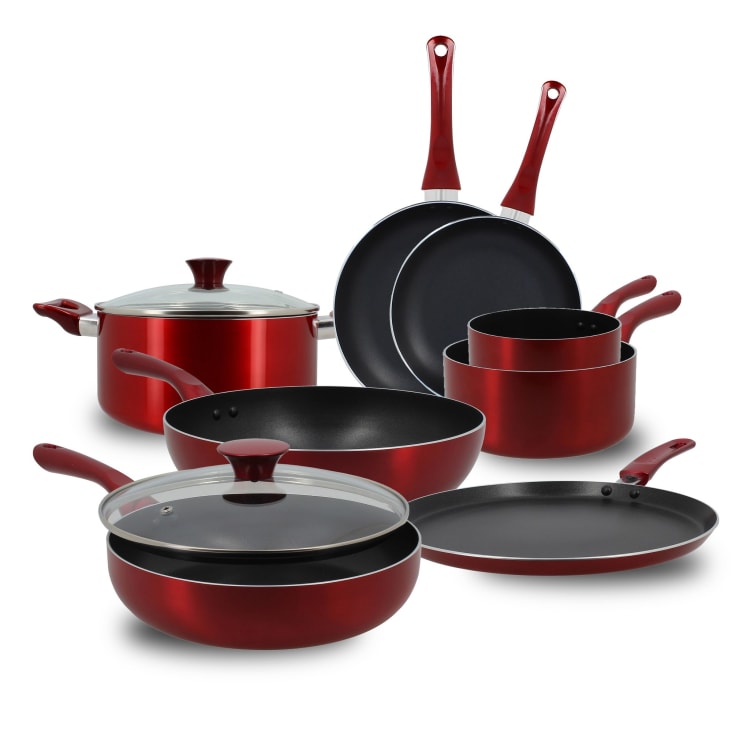 Batterie de cuisine 8 pièces aluminium rouge compatible induction