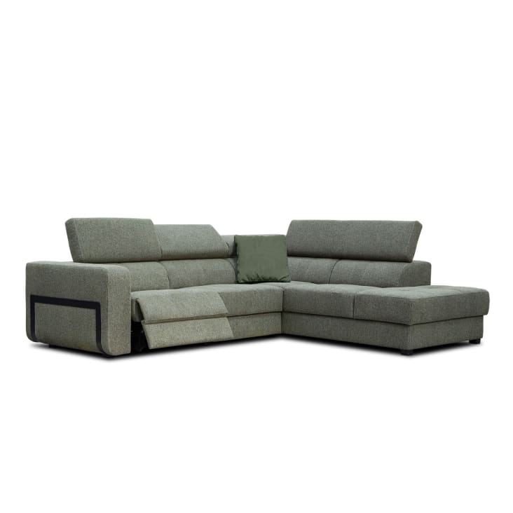 Canapé d'angle droit 5 places avec un relax électrique tissu vert-Bergo