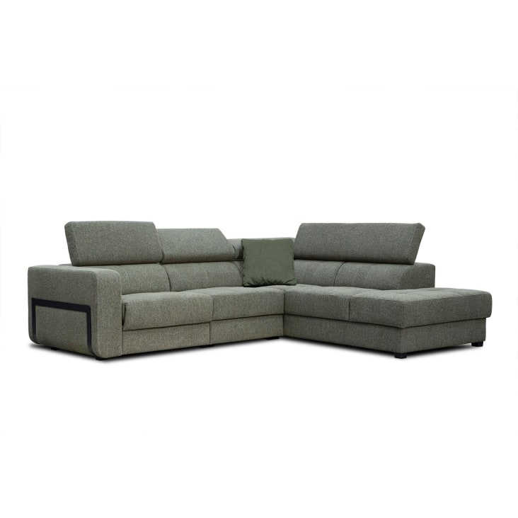 Canapé d'angle droit 5 places avec un relax électrique tissu vert-Bergo cropped-3