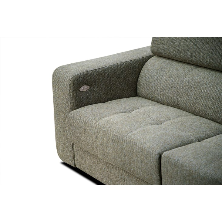 Canapé d'angle droit 5 places avec un relax électrique tissu vert-Bergo cropped-5