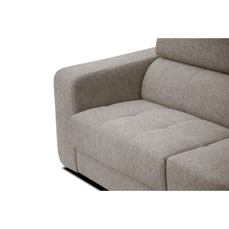 Canapé d'angle droit 5 places en tissu taupe avec coussins déco-Bergo cropped-4