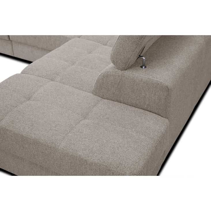 Canapé d'angle droit 5 places en tissu taupe avec coussins déco-Bergo cropped-5