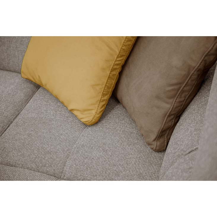 Canapé d'angle droit 5 places en tissu taupe avec coussins déco-Bergo cropped-6